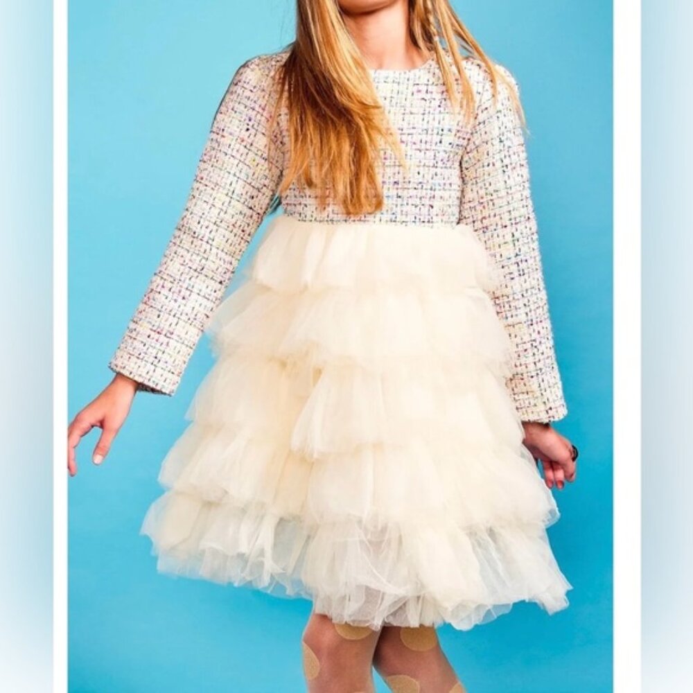 Lola + the Boys Ivory Rainbow Tweed Dress - Size 4